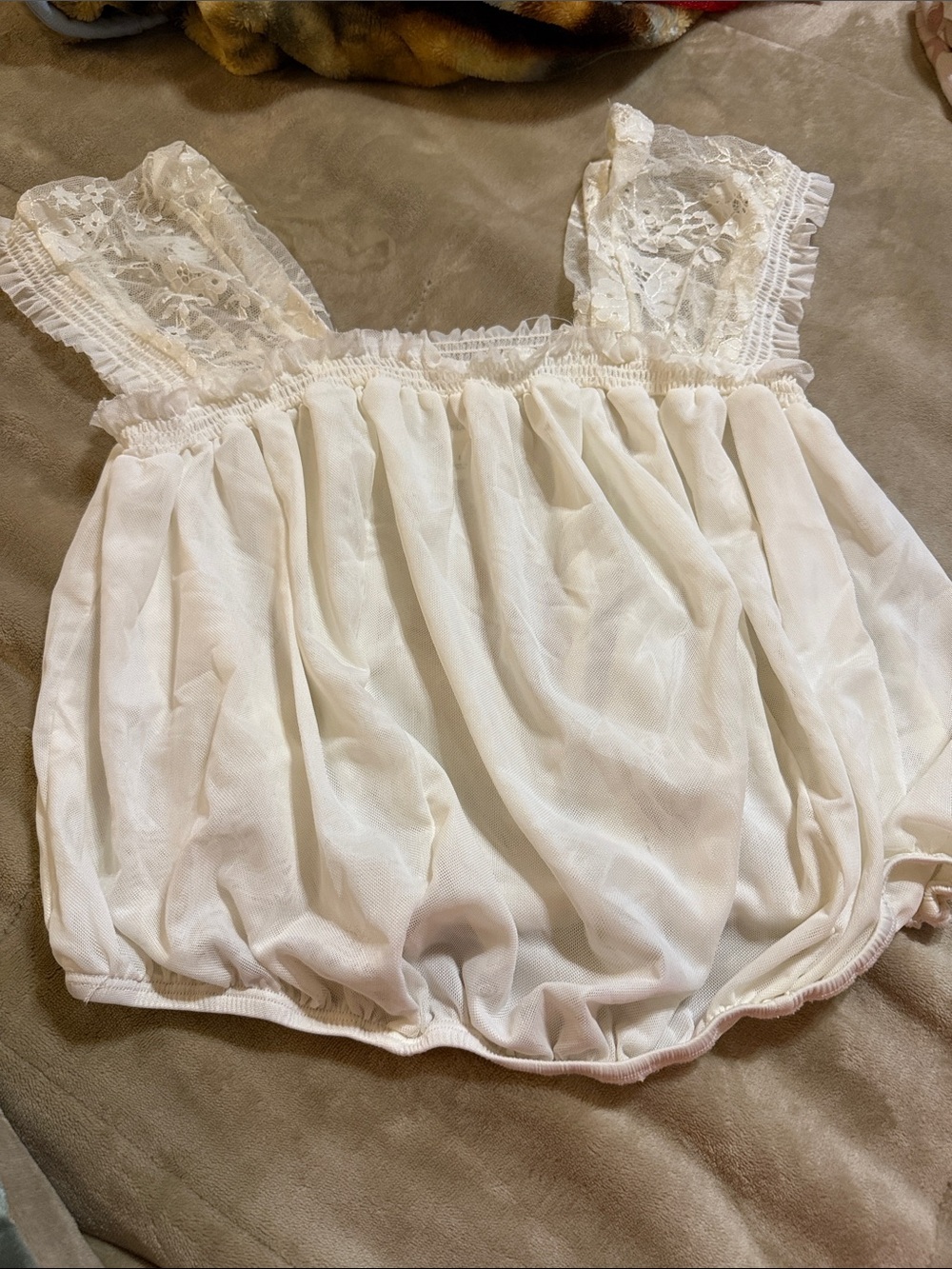 Belle Du Jour Cream Lace Trim Nightwear Top
